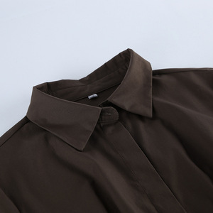 Chemisier à volants pour femme, col pointu, boutonnage frontal, manches longues, <span class=keywords><strong>en</strong></span> popeline de coton marron, vente <span class=keywords><strong>en</strong></span> gros, chemise de bureau - Product Image 5