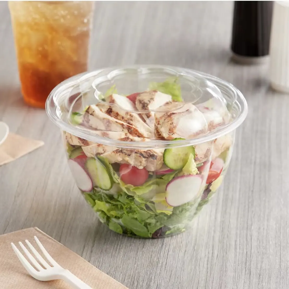Bol à salade en plastique à clapet transparent avec couvercle de qualité alimentaire 18 24 32 40 48 64 Oz