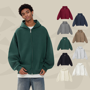 Sudadera Unisex de Algodón de 350g, Estilo Casual, Holgada, con Doble Cremallera, Manga Larga, Color Sólido, Bolsillo de Felpa, para Otoño - Product Image 2