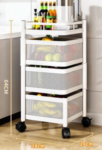 NFS 3-5단 주방 수납 회전 트롤리, 바퀴 달린 사각 메탈 핸드 카트 - Product Image 6