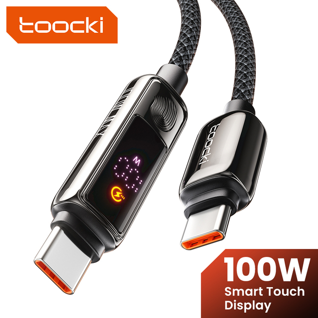 Toocki 100W Touch Digital Display USB C to USB C Cable 1/2/3Pcs Zinc Alloy Super Fast Charging Type C Cable for IPhone17 Samsung