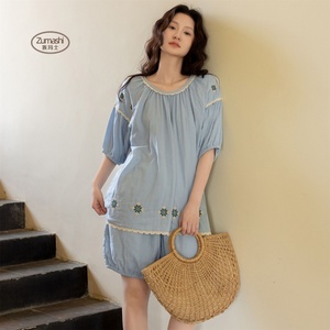 <span class=keywords><strong>Pigiama</strong></span> Estivo da <span class=keywords><strong>Donna</strong></span> in Cotone, Camicia a Maniche Corte e Pantaloncini con Elastico in Vita, Elegante Tessuto <span class=keywords><strong>Jersey</strong></span> per Casa - Product Image 5