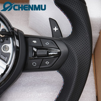 VENTE FLASH Volant de voiture en cuir pleine fleur à fond plat pour BMW E81 E82 E87 E88 E90 E91 E92 E93 E84 E70 E71 E89 avec bande bleue