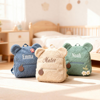 Sac à dos en peluche douce pour enfants, ours en peluche personnalisé avec broderie de nom, sac d'école pour tout-petits, vente en gros