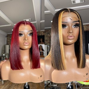Perruque Bob droite à double trame, cheveux vierges alignés sur la cuticule, avec fermeture Kim 2*6, 100% cheveux humains, perruques à dentelle frontale pour femmes noires - Product Image 6