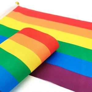 Wholesale Polyester Custom Size Lesbian Gay Pride Mini Small Hand Held Waving <b>Flag</b> with Plastic Pole - Product Image 5
