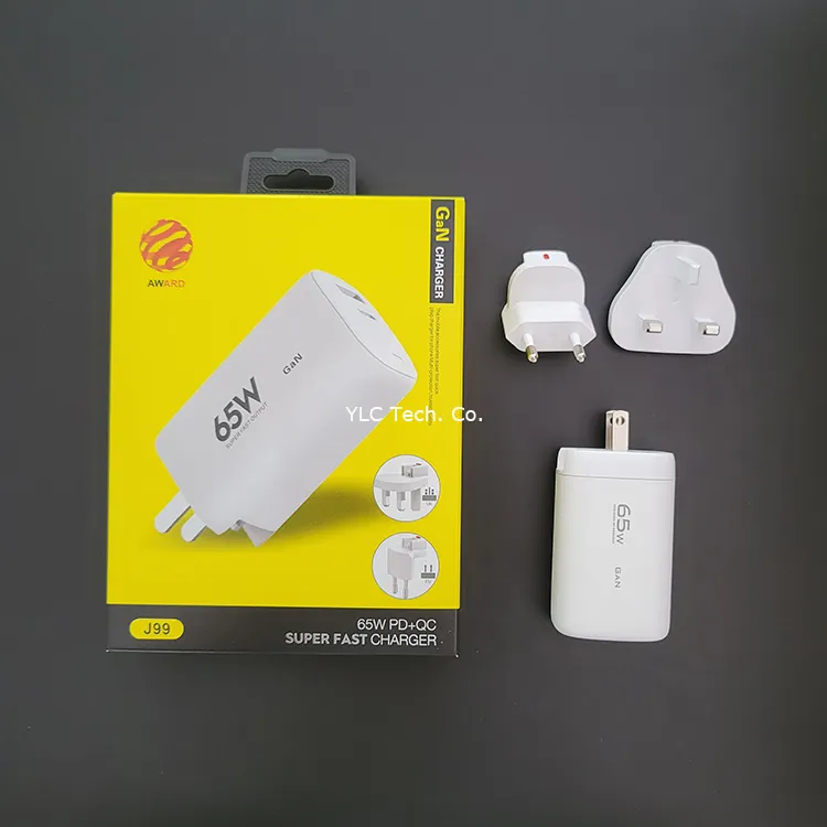 USB-C แล็ปท็อป65W อะแดปเตอร์ไฟสมาร์ทโฟน2พอร์ตชาร์จเร็วเทอร์โบสำหรับ Huawei iPhone Samsung