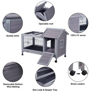 Cage à lapins en bois <span class=keywords><strong>pour</strong></span> intérieur et extérieur avec enclos, grande cage à lapins à 2 niveaux avec rampe, enclos multi-niveaux imperméable <span class=keywords><strong>pour</strong></span> lapins - Product Image 6