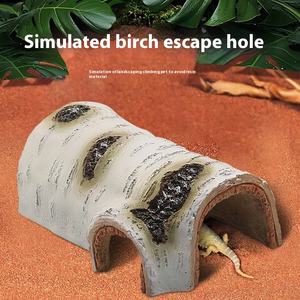 Reptiel Terrarium <span class=keywords><strong>Aquarium</strong></span> Decor Hars Vishuid Huis Met Schors Simulatie Berkenhouten Boog En Huisdiervriendelijk Ontwerp - Product Image 5