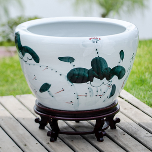 Jingdezhen bol à eau traditionnel peinture à la main motif lotus jardinière en céramique vintage lys bol à poisson en porcelaine - Product Image 3