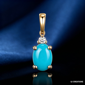 Colgante de compromiso clásico de oro macizo de 14K personalizado con diamantes cultivados en laboratorio de calidad VS, turquesa de diciembre (piedra de nacimiento), engaste de garra - Product Image 3
