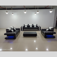 Modernes Luxus-LED-U-Form-Sofa-Set Hochwertige Intelligente Möbel mit Stauraum für Villen Samt-Leder-Bezug und Schwammfüllung