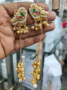 Beautiful Look Gold Plated <b>Long</b> <b>Earrings</b> with Elegant Pearl Look Design Perfect for Weddings Wear For Women And Girls - Product Image 3