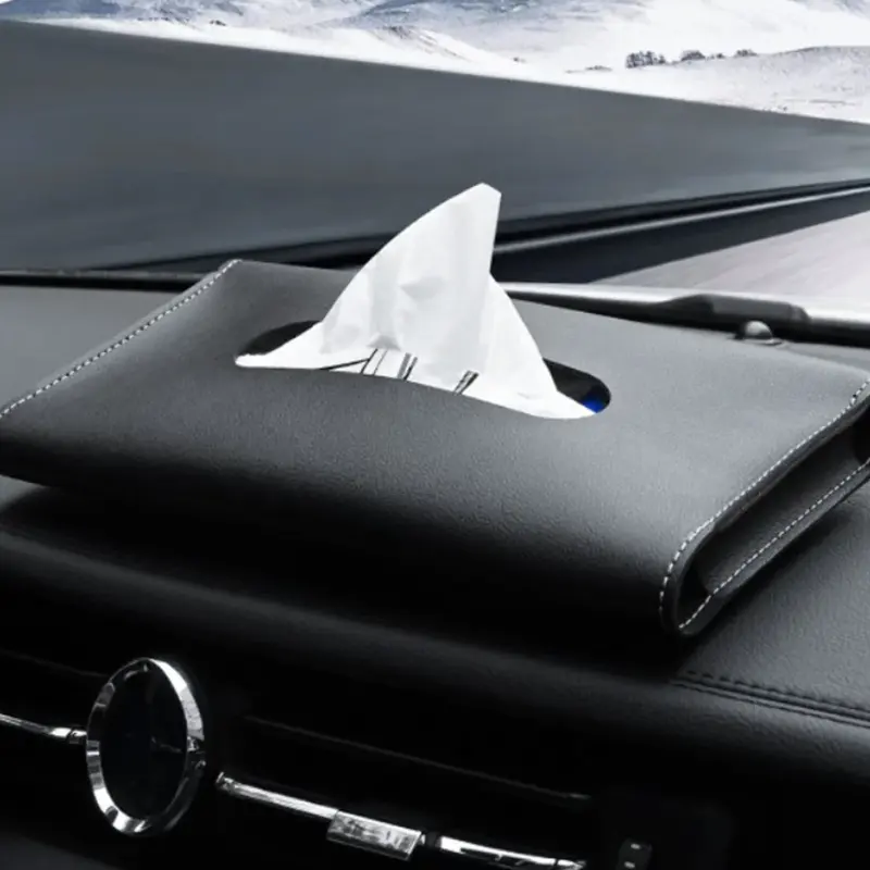 Kotak tisu kulit PU mobil, aksesoris kotak tisu gantung pelindung matahari untuk dekorasi Interior mobil