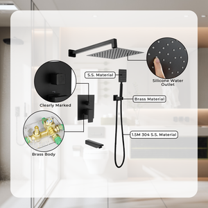 Badkamer douchekraan set mengkraan thermostaat messing modern solide design inbouw mat zwart CE vierkant chroom modern - Product Image 4