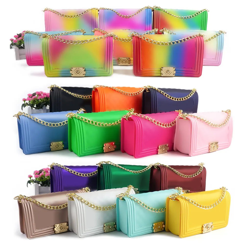 WholesaleJelly çantalar Jelly çanta gökkuşağı renk bayanlar el çantaları renkli PVC çanta çantalar ve çanta
