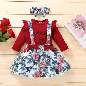 Kids Sets Clothes Toddler Baby Girls Cotton Floral Skirts Romper <b>Suits</b> With Lace Strap of China - Product Image 4