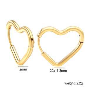 Pendientes de Aro en Forma de Corazón de Acero Inoxidable con Baño de Oro PVD de 18K, a la Moda, Hipoalergénicos, Resistentes al Agua, para Mujer - Product Image 2