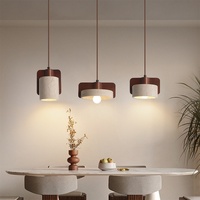 Suspension de restaurant style nordique, abat-jour en pierre, cadre en bois, design lustre en fil de pêche, lumière chaude 3000K, commande par interrupteur, pour la maison