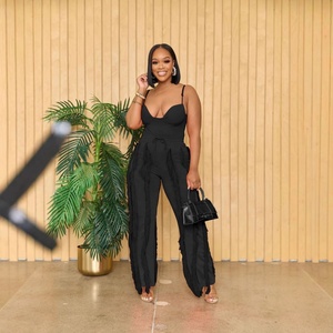 Completo Estivo da Donna in Stile Europeo e Americano, <span class=keywords><strong>Tuta</strong></span> Sexy con Spalline e <span class=keywords><strong>Pizzo</strong></span> a Frange, Set Due Pezzi - Product Image 2