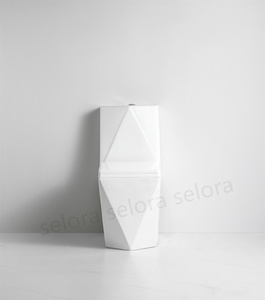 WC in Ceramica Monoblocco con Scarico a <span class=keywords><strong>Pavimento</strong></span> e Sifone, Forma Diamantata, <span class=keywords><strong>per</strong></span> Bagno - Product Image 2