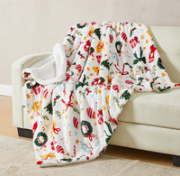 Jeté de Noël en sherpa - Couverture imprimée pour les fêtes, super douce, pour canapé, fauteuil ou lit - Douce, luxueuse et moelleuse, pour les fêtes