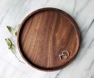 Shallow <span class=keywords><strong>Circle</strong></span> Black Walnut Runde Holz tablett für Küche Aufbewahrung ständer für Tisch Tee Servieren - Product Image 4