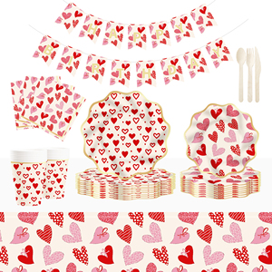 DAMAI - Juego de Decoración para Fiesta del Día de San Valentín, Venta al por Mayor, Platos de Papel con Corazones Rojos, Mantel, Juego de Vajilla Desechable para Fiesta - Product Image 1