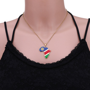Collar con Colgante de <span class=keywords><strong>Mapa</strong></span> de <span class=keywords><strong>África</strong></span> y Bandera, Oro 18K, Acero Inoxidable, Ghana, Nigeria, Congo, Somalia, Angola, Liberia, Regalos de Joyería, Venta al Por Mayor - Product Image 3