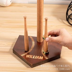 Wooden Champion <b>Ring</b> Stand Desktop Baseball Jewelry Display Rack With <b>Name</b> Engraving For Bracelet Necklace Storage - Product Image 4
