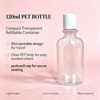 Bouteille transparente mince en PET de 120 ml avec système push-pull, conteneur portable pour toner liquide, format voyage, impression personnalisée, marque privée, OEM