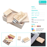 Unidad Flash USB de madera directa de fábrica con caja Logotipo personalizado gratis Memoria Flash USB de madera 16GB 32GB Venta al por mayor Pendrive 64GB 128GB