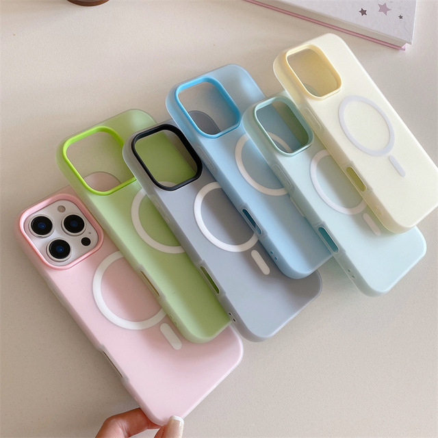 2in1 Jelly Color Silicone TPU Magnetic Phone Case for iPhone 16 15 14 13 12 Pro Max Plus Women Girls Wireless Charging  Cover