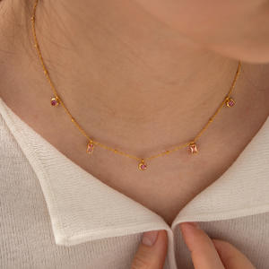 Stock de lujo de acero inoxidable chapado en oro circón corazón amor encanto Collar para mujer joyería de moda - Product Image 4