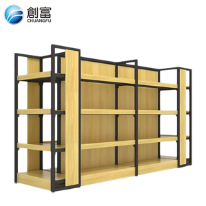 Sistema di Scaffalature Gondola Bifacciale in Ferro e Legno per Carichi Pesanti, Espositore Durevole Anticorrosione per Supermercati e Negozi di Alimentari - Product Image 3