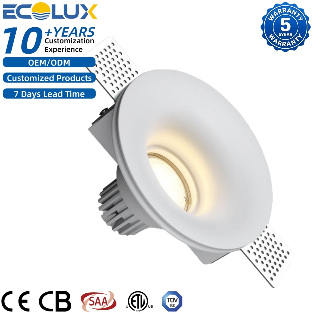Ecolux CE ETL SAA Indoor Modern Ceiling Recessed GU10 7W 10W Trimless Square Round Plaster Gypsum Downlight LED Spot Down Light