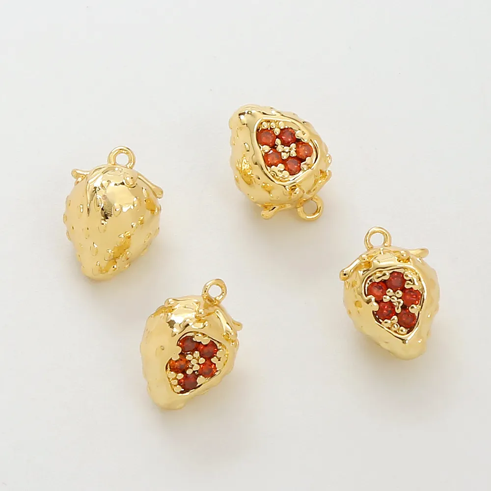 Pingente frutas série para fazer jóias pingente de abacaxi cereja banhado a ouro latão zircão