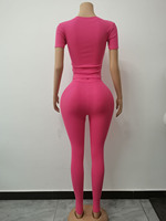 Setelan Atasan Rajut Ribbed Lengan Pendek dan Celana Wanita Logo Kustom Warna Solid Slim Fit Loungewear Katun Spandex Musim Gugur 2026