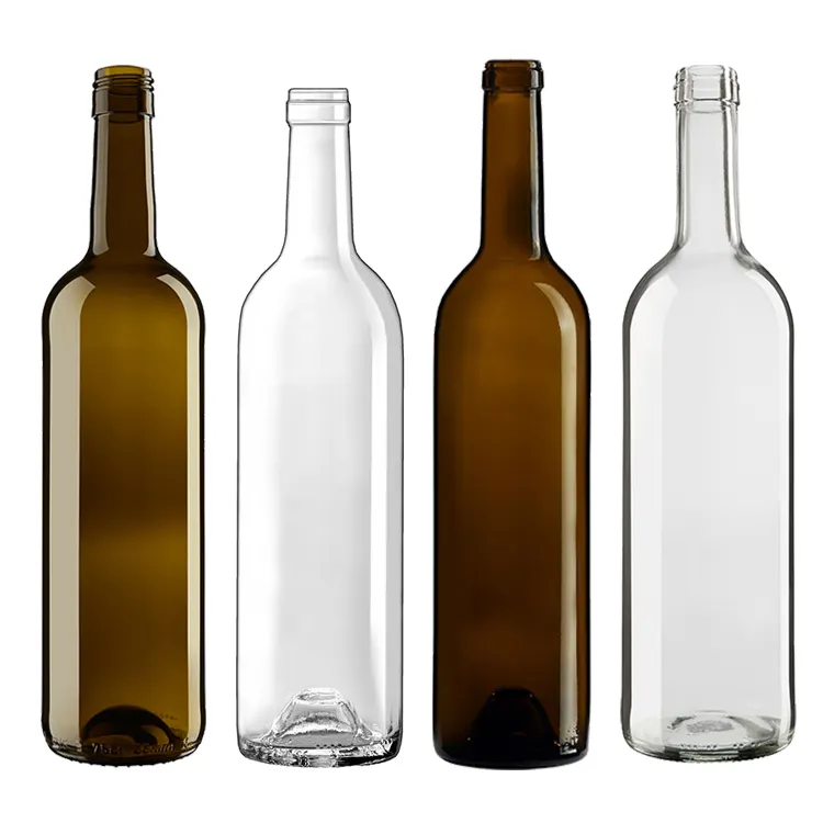 375ml 500ml 750ml di vetro trasparente verde antico bottiglia di vino liquore per sughero