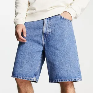 سراويل جينز قصيرة مخصصة للرجال مستقيمة واسعة الساق زرقاء سائبة من قماش الدنيم سراويل جينز قصيرة كاجوال فضفاضة للرجال سراويل