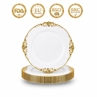 Lots de vaisselle jetable en gros pour fêtes, assiettes rigides en plastique à bord doré rétro, plateaux de service alimentaire en vrac pour mariages et traiteurs