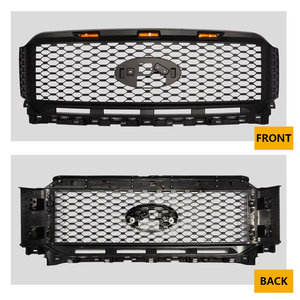 ตะแกรงตาข่ายสีดำด้านสำหรับ <span class=keywords><strong>Ford</strong></span> F150 F-150 <span class=keywords><strong>Raptor</strong></span> 2021 <span class=keywords><strong>2022</strong></span> 2023ไฟสีเหลืองอำพัน3ดวงในตัวตะแกรงรถแข่งด้านหน้า - Product Image 4