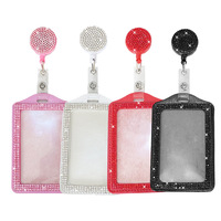 Porte-badge rétractable en cuir orné de strass avec attache rapide pour infirmière, médecin, étudiant, ou employé de bureau