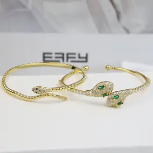 Gelang dan Bangle Hawaii wanita, perhiasan gelang Hawaii Bling Bling berlapis perak desain bentuk ular klasik Italia mewah berkilau