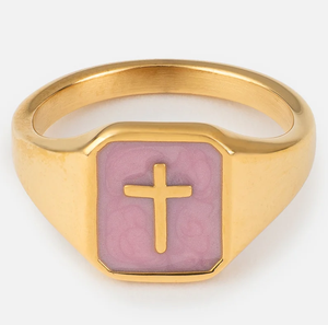 Jietao Maßgefertigter Bunter Emaille-Bandring Edelstahl 18K Gold PVD Mode Feiner Religiöser Stil Damenschmuck Weihnachtsgeschenk - Product Image 1