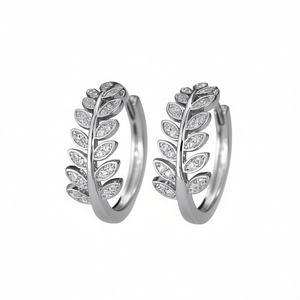 Orecchini a Cerchio in Oro E2376 da Donna, Design Classico con Motivo Vegetale, Diamanti Taglio Marquise con Incastonatura a Canale, per Uso Quotidiano - Product Image 1