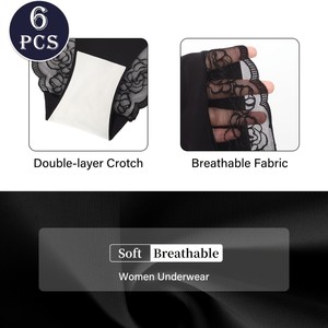 Braguitas de encaje para mujer, ropa interior sexy fina sin costuras, entrepierna de algodón suave y transpirable, paquete de 6 piezas - Product Image 1