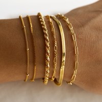 DIY minimalis berlapis emas memutar tali gelang susun 6 buah Set Perhiasan tahan air rantai ular datar baja nirkarat gelang