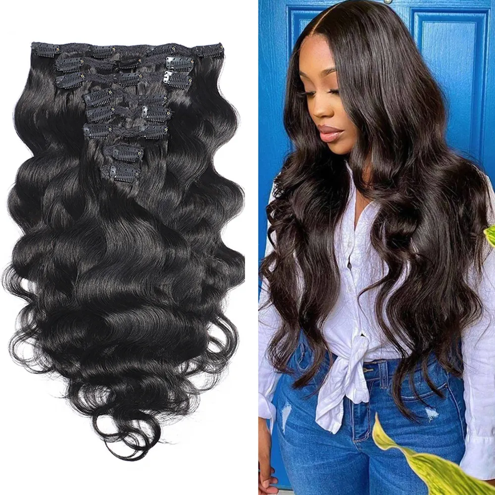 New Trend Natural Virgin Straight Human Hair Extensions Clip In Ins For Salon