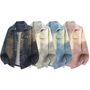 <span class=keywords><strong>Giacca</strong></span> <span class=keywords><strong>Oversize</strong></span> con Effetto Tie-dye Sfumato, Colletto Rovesciato, Chiusura con Bottoni a Pressione, Top Casual da Uomo per Streetwear - Product Image 1